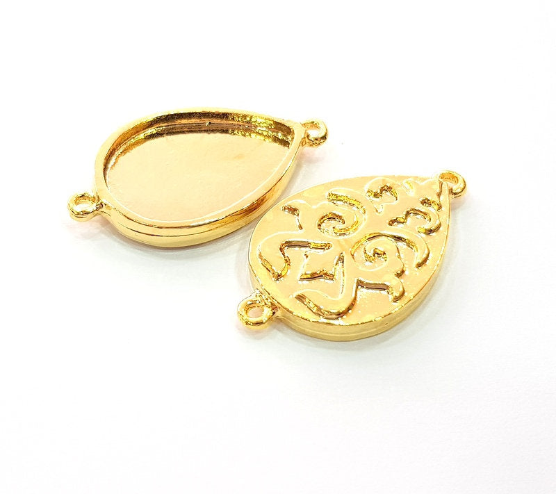 2 Gold Pendant Blank Base Setting Necklace Blank Resin Blank Mountings inlay Blank Shiny Gold Plated Blank ( 25x18 mm blank ) G12481