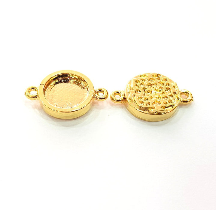 2 Gold Pendant Blank Base Setting Necklace Blank Resin Blank Mountings inlay Blank Shiny Gold Plated Blank ( 12 mm blank ) G12482