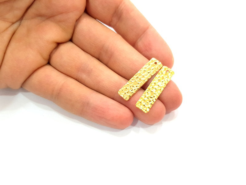 2 Gold Hammered Charms Stamp Charms Tag Charms Flake Charms Gold Plated Brass (30x7mm)   G12486