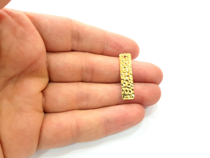 2 Gold Hammered Charms Stamp Charms Tag Charms Flake Charms Gold Plated Brass (30x7mm)   G12486