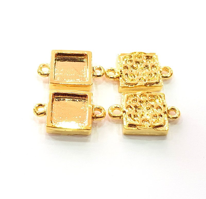 2 Gold Pendant Blank Base Setting Necklace Blank Resin Blank Mountings inlay Blank Shiny Gold Plated Blank ( 10x10 mm blank ) G12489