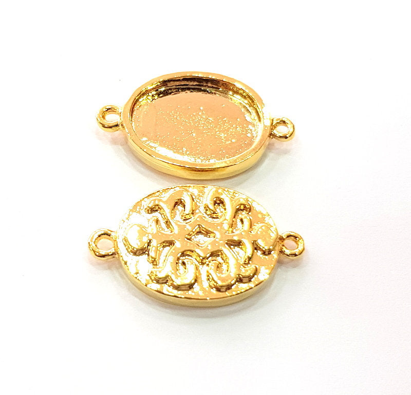 2 Gold Pendant Blank Base Setting Necklace Blank Resin Blank Mountings inlay Blank Shiny Gold Plated Blank ( 20x15 mm blank ) G12490