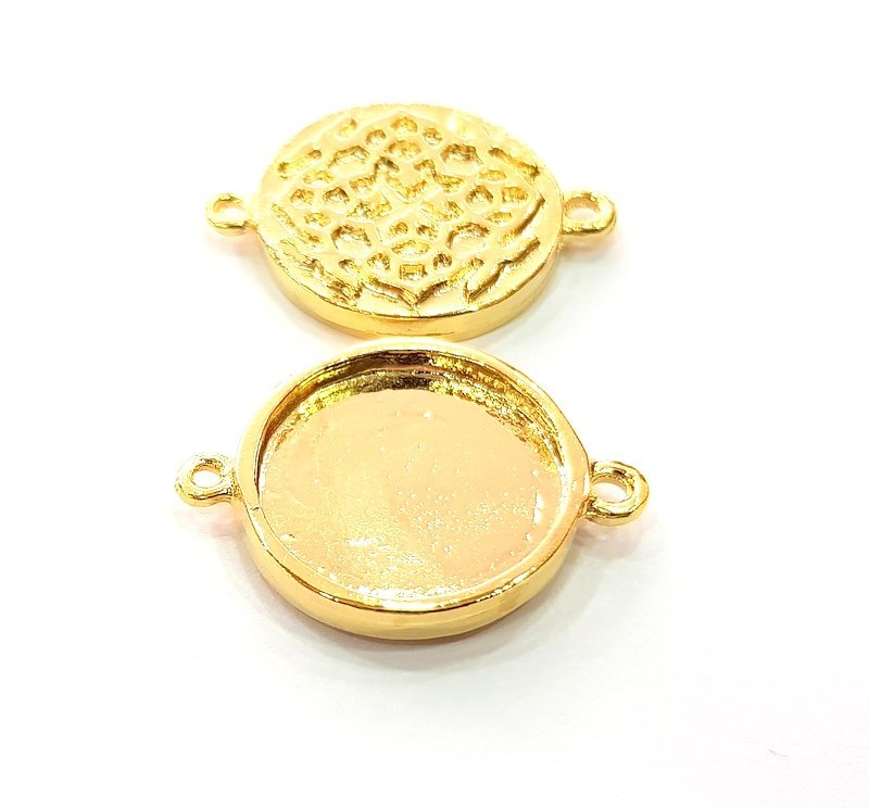 2 Gold Pendant Blank Base Setting Necklace Blank Resin Blank Mountings inlay Blank Shiny Gold Plated Blank ( 20 mm blank ) G12491