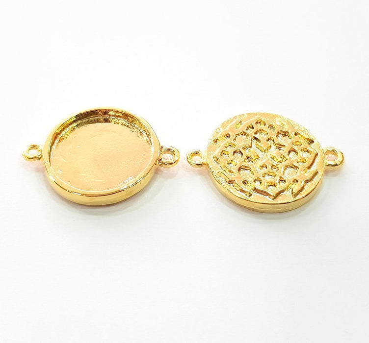 2 Gold Pendant Blank Base Setting Necklace Blank Resin Blank Mountings inlay Blank Shiny Gold Plated Blank ( 20 mm blank ) G12491