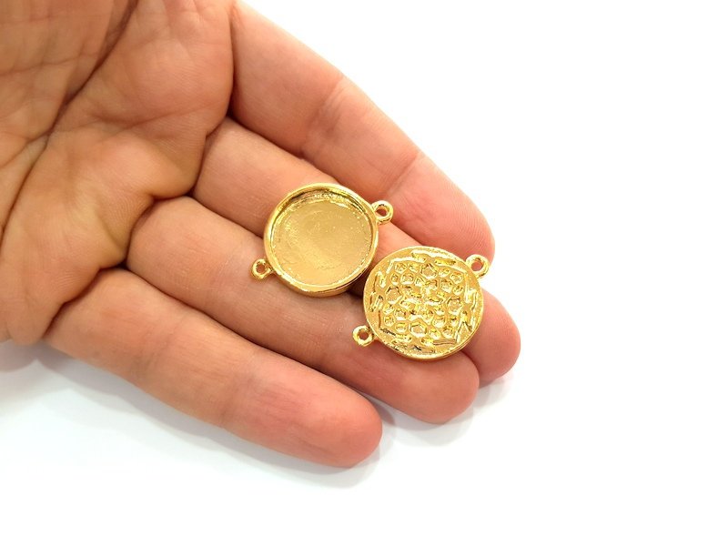 2 Gold Pendant Blank Base Setting Necklace Blank Resin Blank Mountings inlay Blank Shiny Gold Plated Blank ( 20 mm blank ) G12491