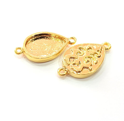 2 Gold Pendant Blank Base Setting Necklace Blank Resin Blank Mountings inlay Blank Shiny Gold Plated Blank ( 18x13 mm blank ) G12500