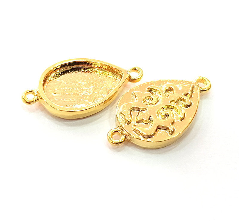 2 Gold Pendant Blank Base Setting Necklace Blank Resin Blank Mountings inlay Blank Shiny Gold Plated Blank ( 18x13 mm blank ) G12500