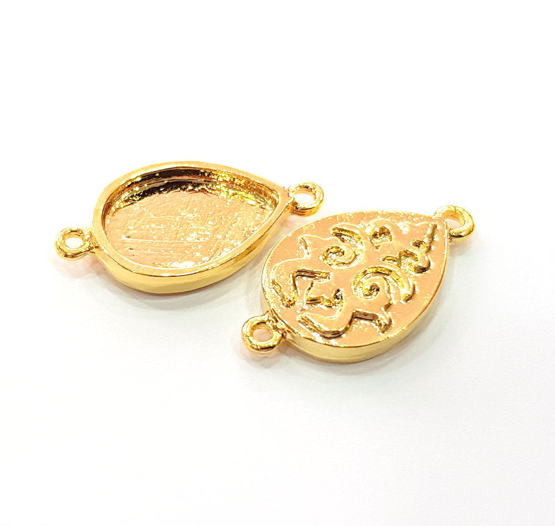 2 Gold Pendant Blank Base Setting Necklace Blank Resin Blank Mountings inlay Blank Shiny Gold Plated Blank ( 18x13 mm blank ) G12494