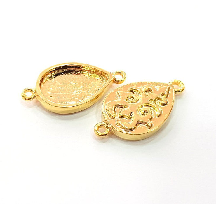 2 Gold Pendant Blank Base Setting Necklace Blank Resin Blank Mountings inlay Blank Shiny Gold Plated Blank ( 18x13 mm blank ) G12500