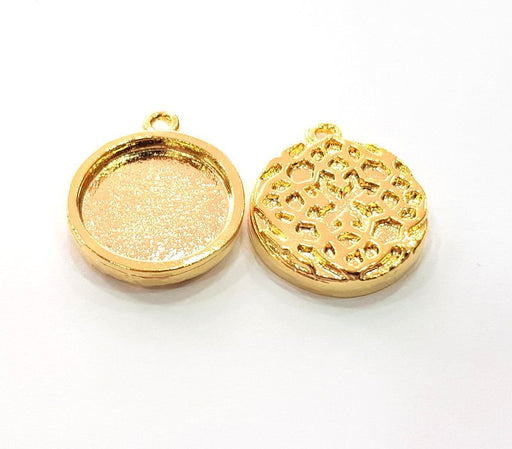 2 Gold Pendant Blank Base Setting Necklace Blank Resin Blank Mountings inlay Blank Shiny Gold Plated Blank ( 20 mm blank ) G12495