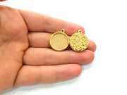 2 Gold Pendant Blank Base Setting Necklace Blank Resin Blank Mountings inlay Blank Shiny Gold Plated Blank ( 20 mm blank ) G12495