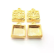 2 Gold Pendant Blank Base Setting Necklace Blank Resin Blank Mountings inlay Blank Shiny Gold Plated Blank ( 10x10 mm blank ) G12499