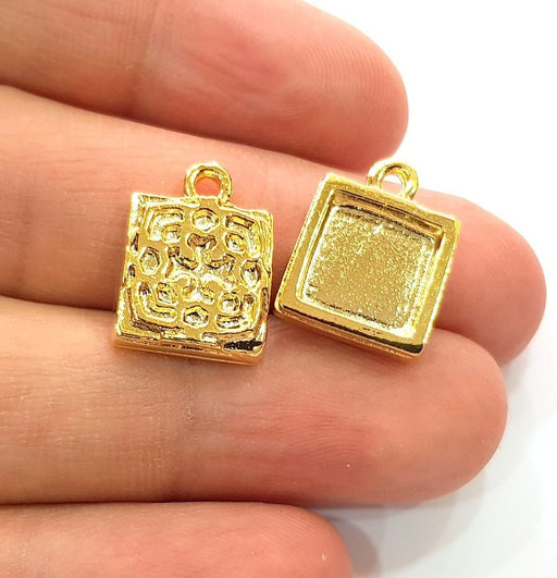 2 Gold Pendant Blank Base Setting Necklace Blank Resin Blank Mountings inlay Blank Shiny Gold Plated Blank ( 10x10 mm blank ) G12499