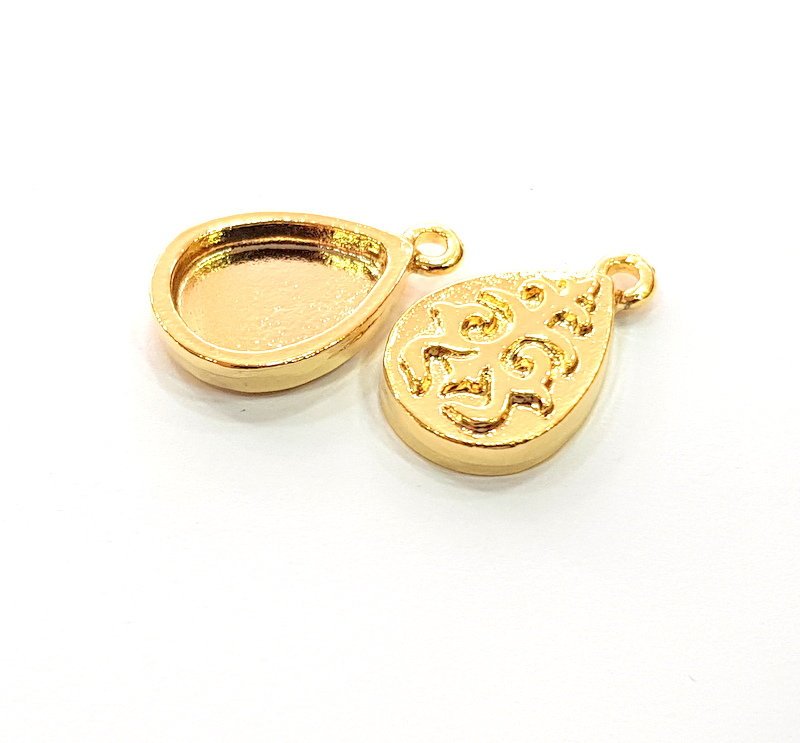 2 Gold Pendant Blank Base Setting Necklace Blank Resin Blank Mountings inlay Blank Shiny Gold Plated Blank ( 14x10 mm blank ) G12501