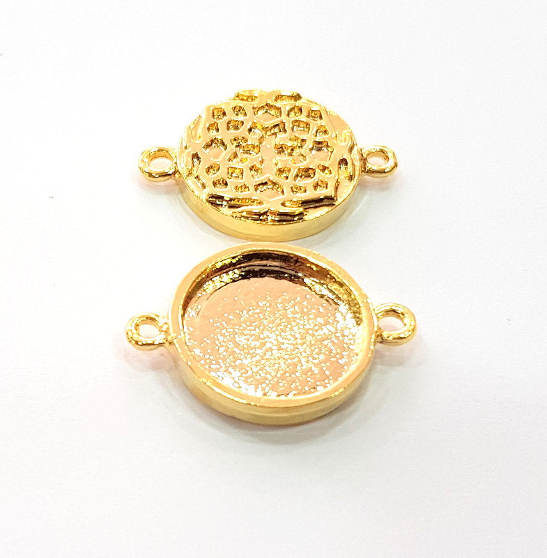 2 Gold Pendant Blank Base Setting Necklace Blank Resin Blank Mountings inlay Blank Shiny Gold Plated Blank ( 16 mm blank ) G12502