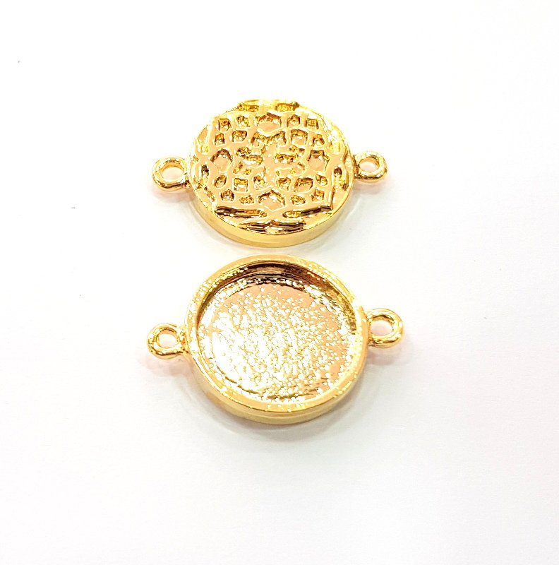 2 Gold Pendant Blank Base Setting Necklace Blank Resin Blank Mountings inlay Blank Shiny Gold Plated Blank ( 16 mm blank ) G12502