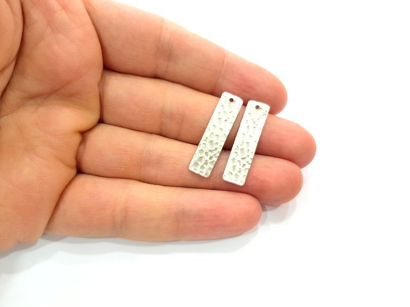 2 Silver Hammered Charms Stamp Charms Tag Charms Flake Charms Antique Silver Plated Brass (30x8mm)   G12503