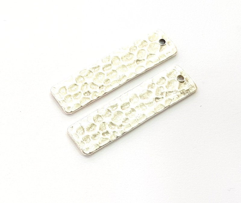 2 Silver Hammered Charms Stamp Charms Tag Charms Flake Charms Antique Silver Plated Brass (30x8mm)   G12503