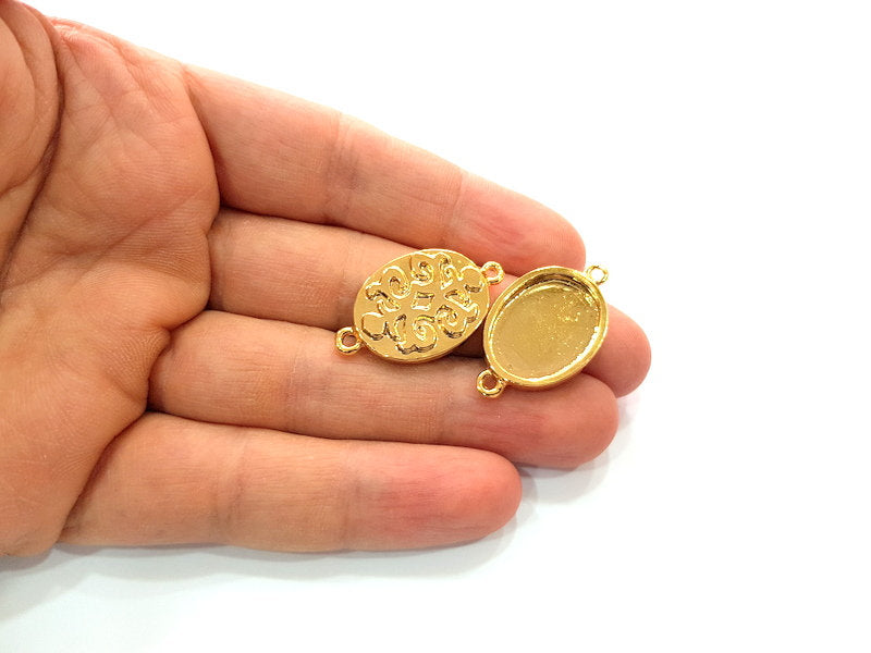 2 Gold Pendant Blank Base Setting Necklace Blank Resin Blank Mountings inlay Blank Shiny Gold Plated Blank ( 18x13 mm blank ) G12508