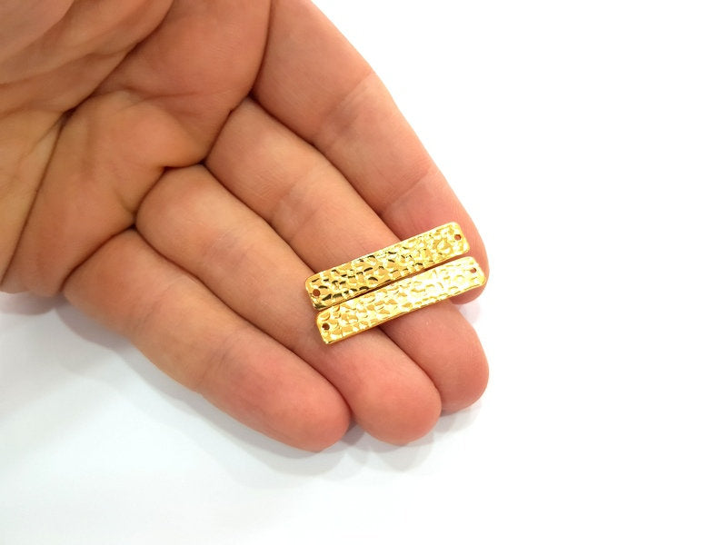 2 Gold Hammered Connector Stamp Connector Tag Charms Flake Charms Gold Plated Brass (35x7mm)   G12509