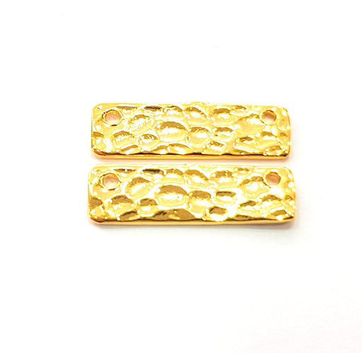 2 Gold Hammered Connector Stamp Connector Tag Charms Flake Charms Gold Plated Brass (20x6mm)   G12516