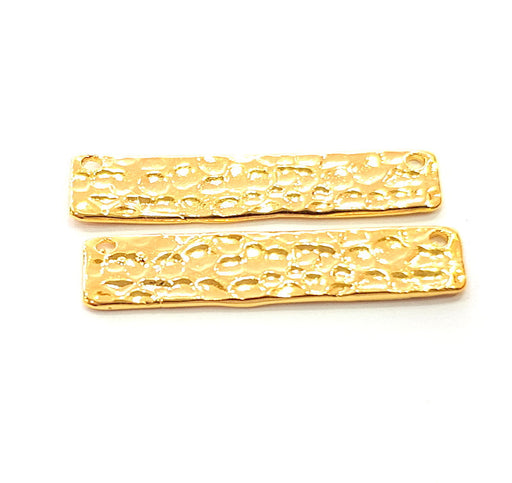 2 Gold Hammered Connector Stamp Connector Tag Charms Flake Charms Gold Plated Brass (39x8mm)   G12535