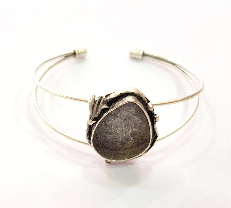 Silver Bracelet Blanks Bangle Blanks Cuff Blanks Adjustable Bracelet Blank Antique Silver Plated Brass ( 25x18mm Blanks ) G12539
