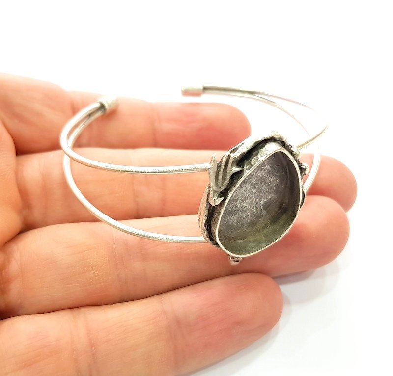 Silver Bracelet Blanks Bangle Blanks Cuff Blanks Adjustable Bracelet Blank Antique Silver Plated Brass ( 25x18mm Blanks ) G12539