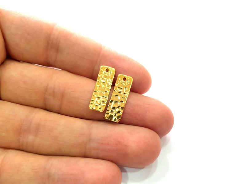 2 Gold Hammered Charms Stamp Charms Tag Charms Flake Charms Gold Plated Brass (20x7mm)   G12569