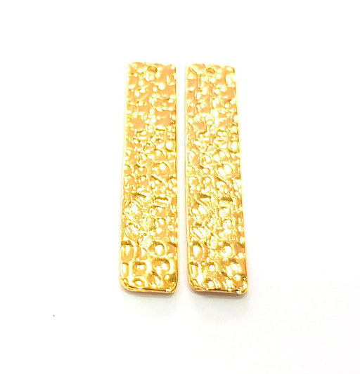 2 Gold Hammered Charms Stamp Charms Tag Charms Flake Charms Gold Plated Brass (40x8mm)   G12570