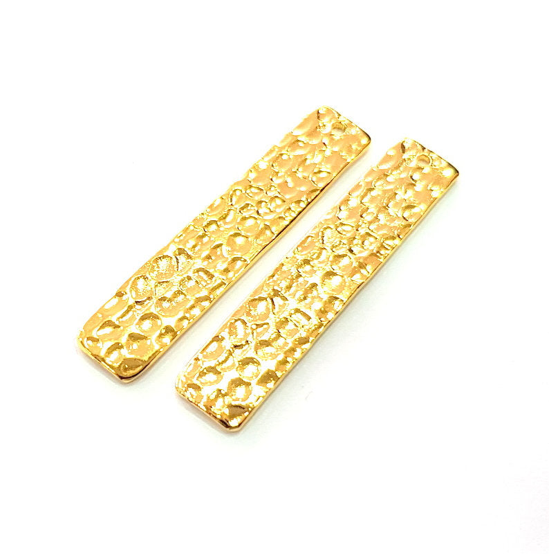 2 Gold Hammered Charms Stamp Charms Tag Charms Flake Charms Gold Plated Brass (40x8mm)   G12570