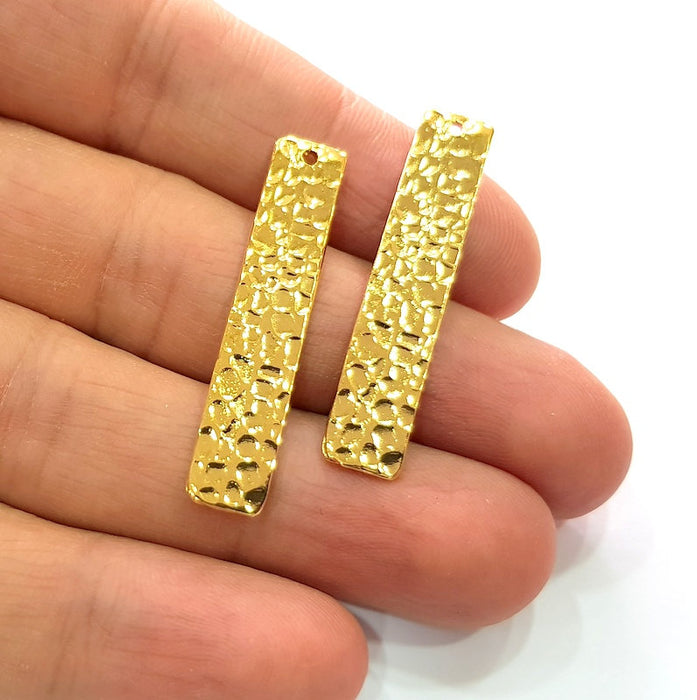 2 Gold Hammered Charms Stamp Charms Tag Charms Flake Charms Gold Plated Brass (40x8mm)   G12570