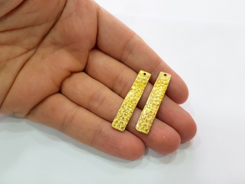 4 Raw Brass Hammered Charms 40x8mm  G12572