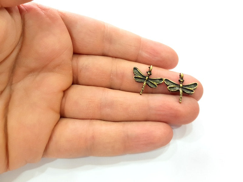 10 Dragonfly Charm Antique Bronze Charm Antique Bronze Plated Metal  (19x18mm) G12579