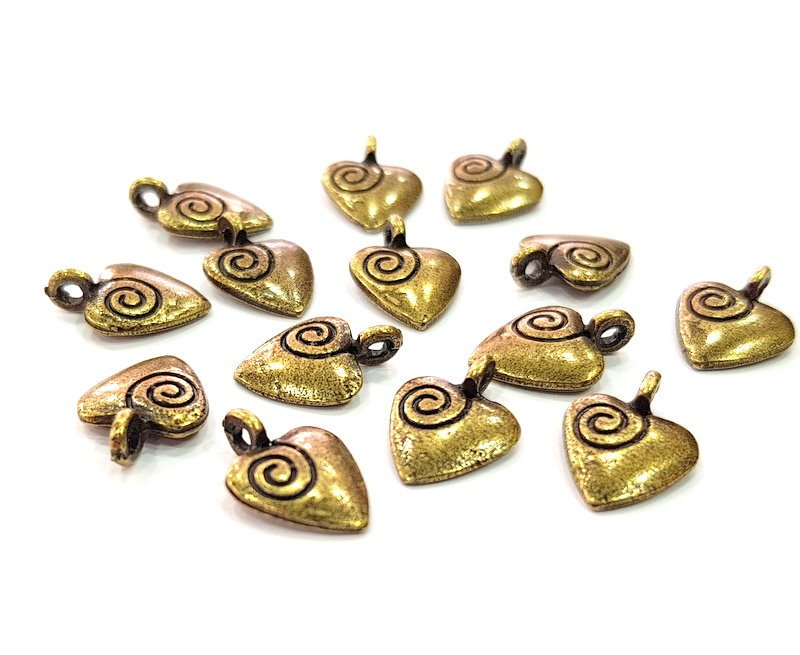 10 Heart Charm Antique Bronze Charm Antique Bronze Plated Metal  (14x10mm) G12584