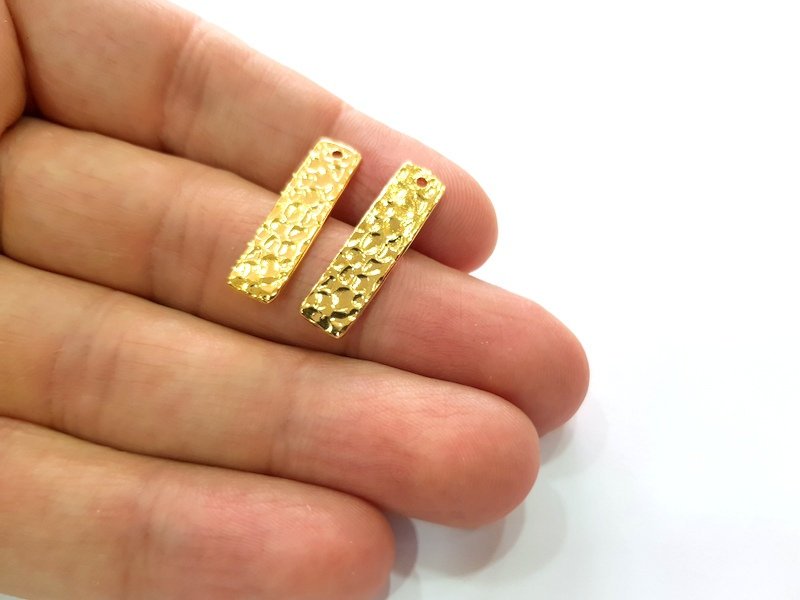 2 Gold Hammered Charms Stamp Charms Tag Charms Flake Charms Gold Plated Brass (20x6mm)   G12587