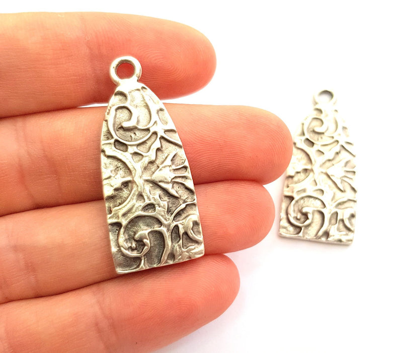 2 Silver Charms Antique Silver Plated Charms (40x16mm) G14061