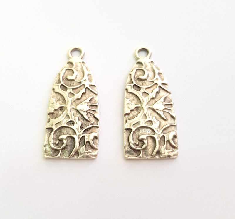 2 Silver Charms Antique Silver Plated Charms (40x16mm) G14061