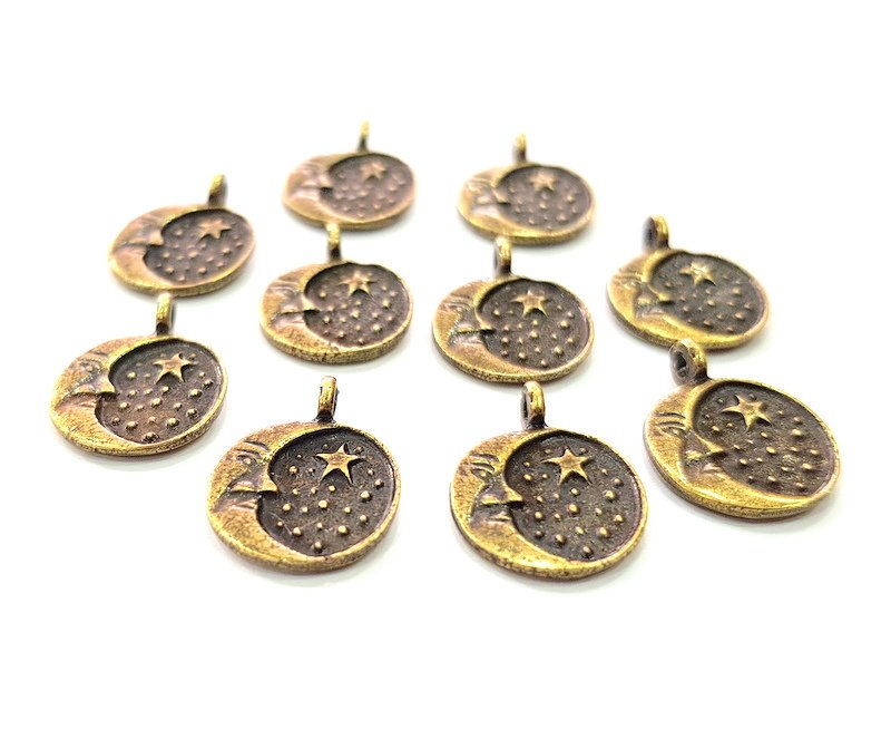 10 Moon Charm Antique Bronze Charm Antique Bronze Plated Metal  (13mm) G12588