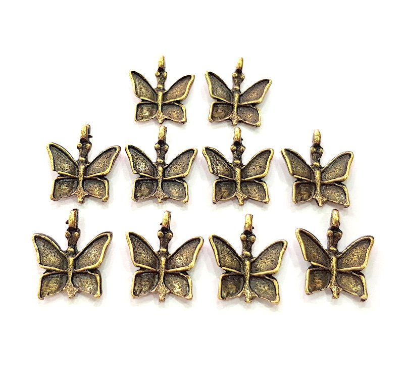 10 Butterfly Charm Antique Bronze Charm Antique Bronze Plated Metal  (18x14mm) G12589