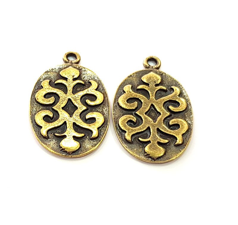 2 Antique Bronze Charm Antique Bronze Plated Metal  (32x20mm) G12591