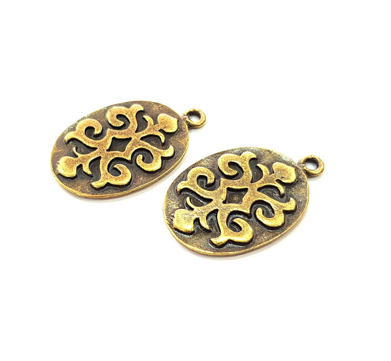 2 Antique Bronze Charm Antique Bronze Plated Metal  (32x20mm) G12591