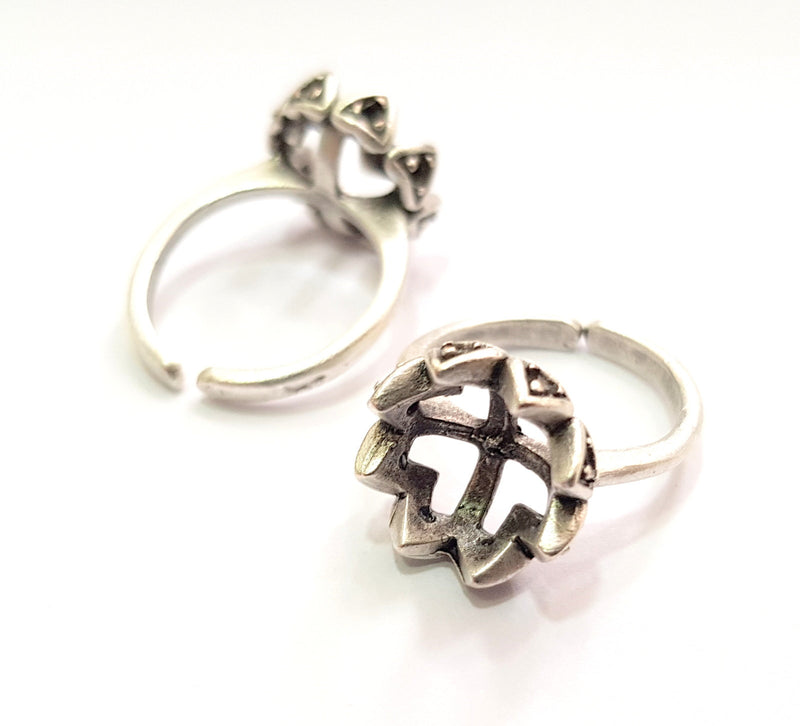 Silver Ring Blank Ring Setting Ring Bezel Base Cabochon Mountings Adjustable(for 10mm,2mm stone blanks)Oxidized Silver Plated Brass G12646