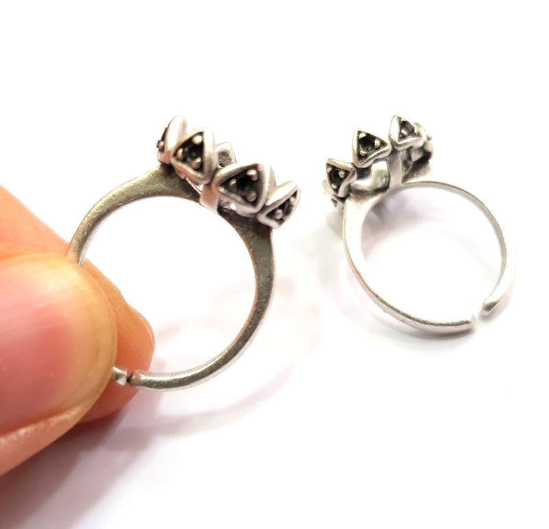 Silver Ring Blank Ring Setting Ring Bezel Base Cabochon Mountings Adjustable(for 10mm,2mm stone blanks)Oxidized Silver Plated Brass G12646