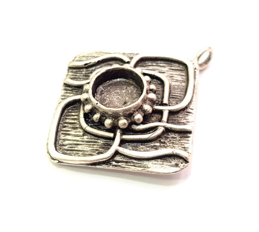 Silver Pendant Blank Bezel Base Setting Necklace Blank Resin Blank Mountings Antique Silver Plated Brass ( 10mm )  G12654