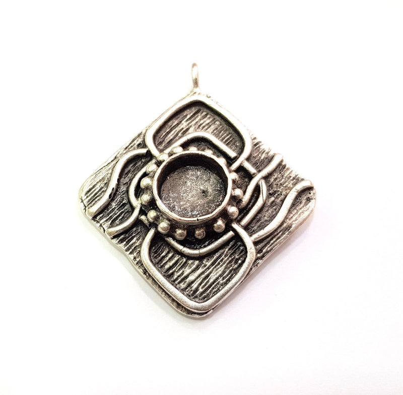 Silver Pendant Blank Bezel Base Setting Necklace Blank Resin Blank Mountings Antique Silver Plated Brass ( 10mm )  G12654