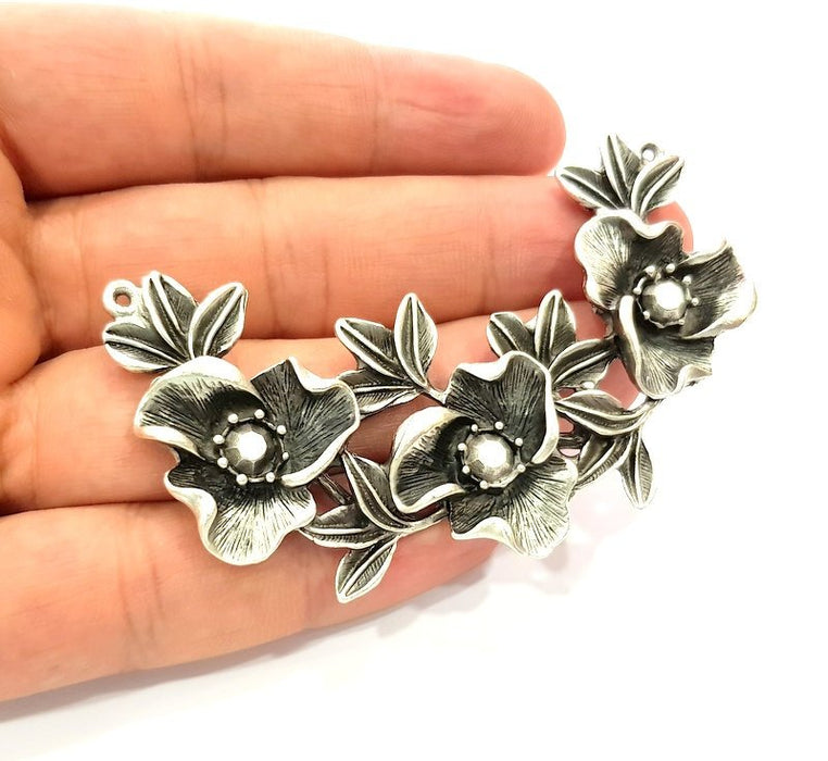 Leaf Pendant Silver Pendant Antique Silver Plated Metal (77x44mm) G16680