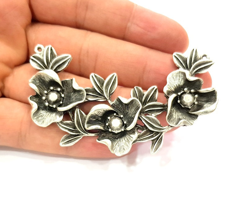 Leaf Pendant Silver Pendant Antique Silver Plated Metal (77x44mm) G16680