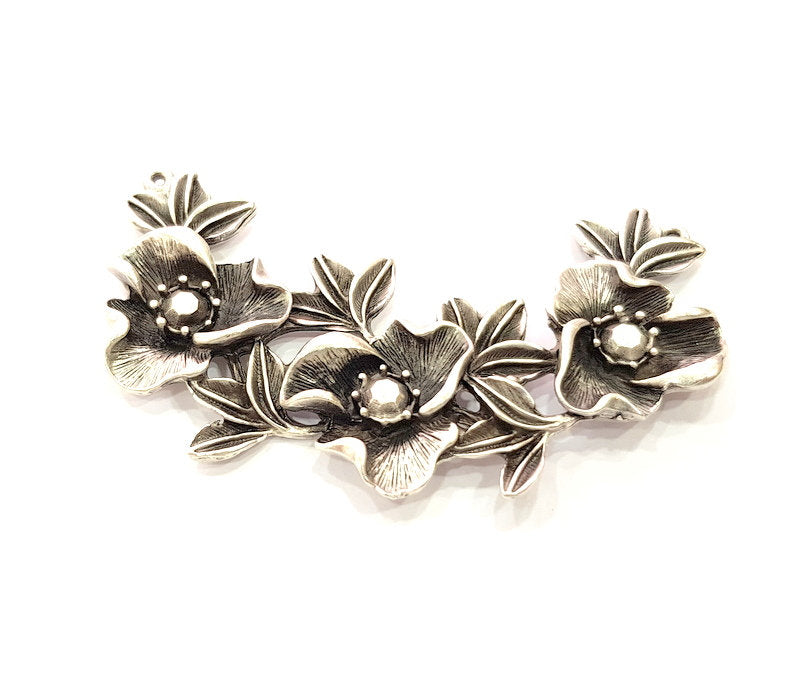 Leaf Pendant Silver Pendant Antique Silver Plated Metal (77x44mm) G16680