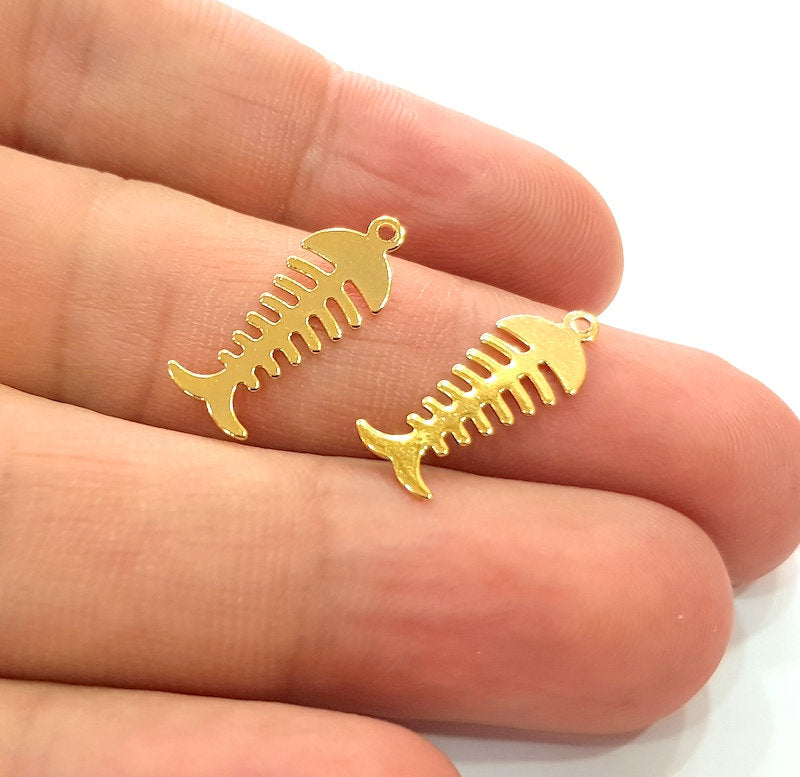 10 Fishbone Charms Gold Plated Charms Gold Plated Brass (20x7mm)  G13640